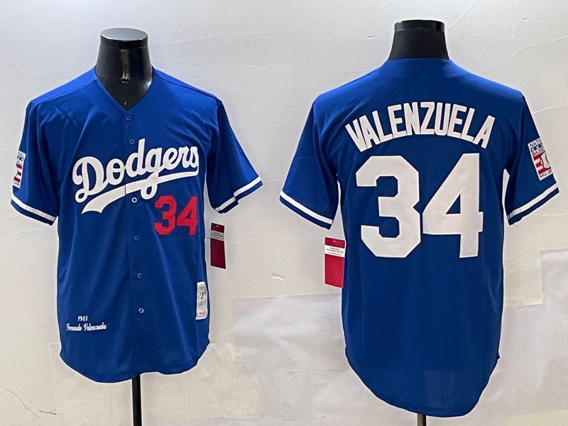 Men Los Angeles Dodgers #34 Valenzuela Blue Throwback Game 2025 Nike MLB Jersey style 313